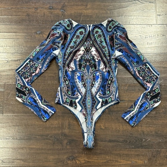 Free People A Place Bodysuit Long Sleeve in Blue Combo Size XS Women - Picture 4 of 8